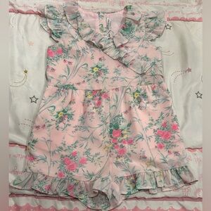 4, Janie and Jack Pink Floral Ruffle Romper